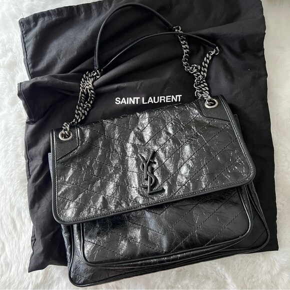 NWOT SAINT LAURENT Niki Large Leather Shoulder Bag Black - Picture 7 of 8